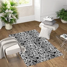 Черный, серый цвет Розы Цветочный геометрический 3d узор печать Нескользящая микрофибра Гостиная декоративный современный моющийся коврик
