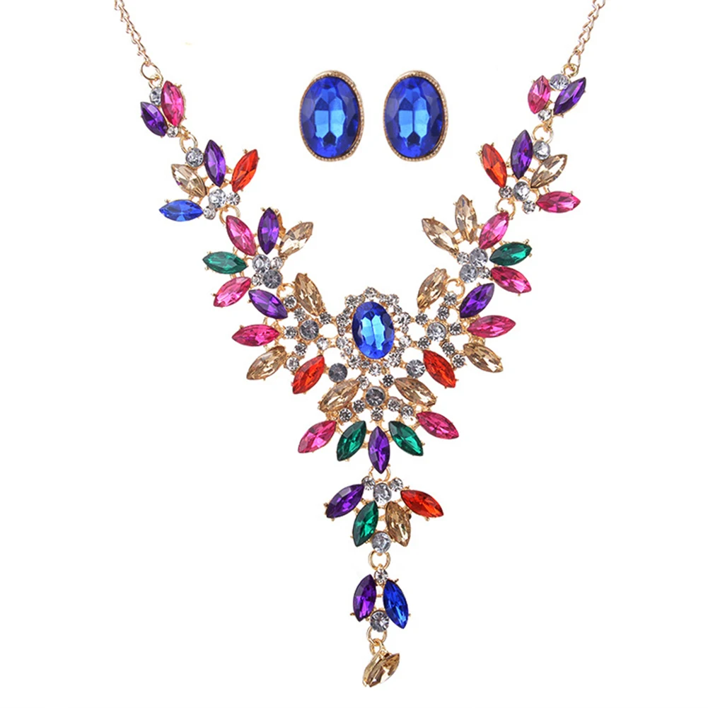 Women's Bridal Jewelry Set Multicolor Rhinestone Bib Collar Necklace
