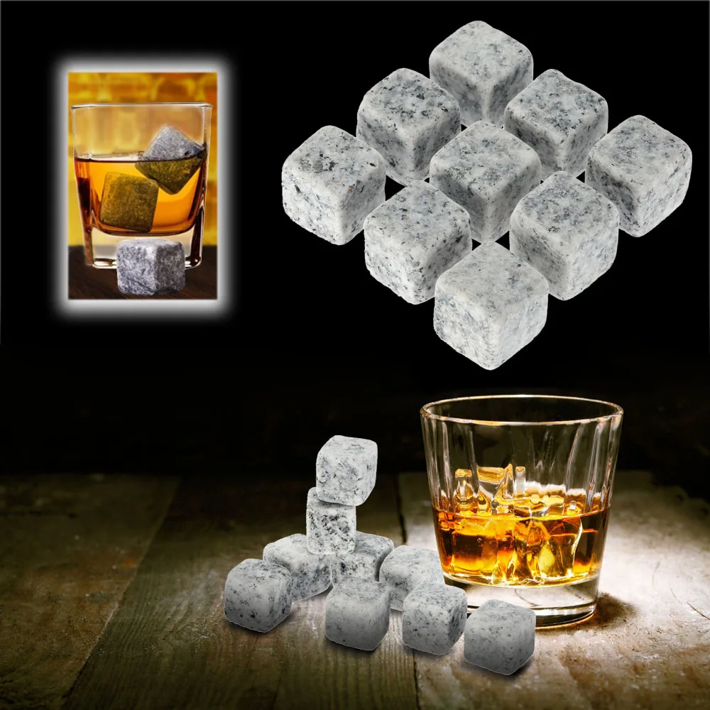 

9 Pcs Reusable Whiskey Stones Chillers Granite Wine Drinks Cooler Ice Cubes Whiskey Rocks Bulk