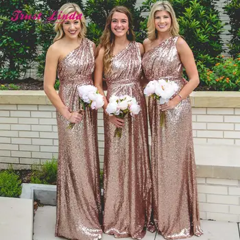

Rose Gold Sequins Bridesmaid Dresses 2018 One Shoulder Long Bridesmaids Dresses Vestido De Madrinha De Casamento Longo