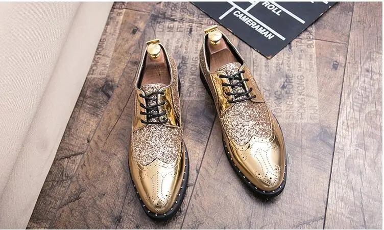 Модная мужская обувь; кожаные туфли; Мужские модельные туфли; свадебные деловые туфли-оксфорды из воловьей кожи; цвет черный, золотой; шикарные LE-47