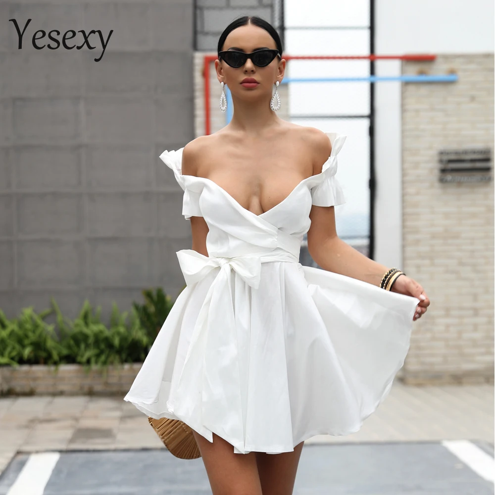 Yesexy женское сексуальное платье с глубоким v-образным вырезом и коротким рукавом, женское однотонное элегантное вечернее платье Vestdios VR18347-1