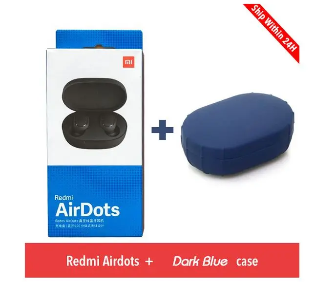 Xiaomi Redmi Airdots TWS синий зуб стерео Бас синий зуб 5,0 с микрофоном громкой связи Ea rbuds AI управление - Цвет: Add Dark Blue case