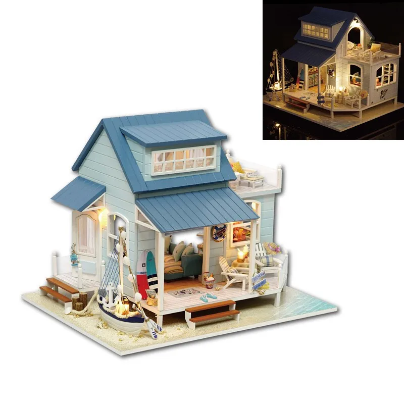 

CuteRoom A-037-A Caribbean DIY Wooden Dollhouse Miniature Kit With Light Music Motor Best Gift For Children Girls