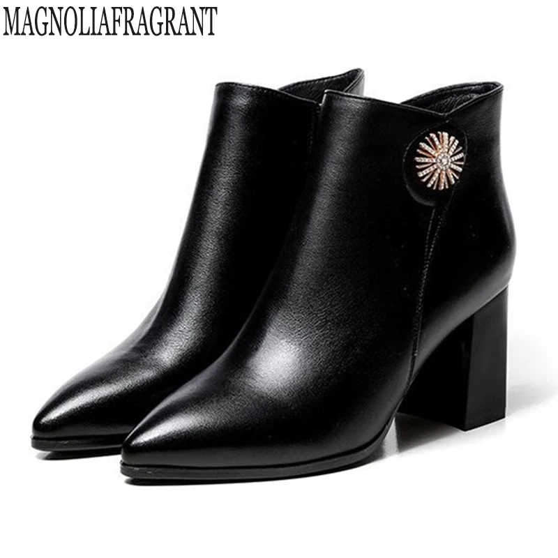 

new Genuine Leather Women Boots Flock Ankle Boots Autumn winter Women Boots Ladies Party Rhinestone High heels platform shoes c3