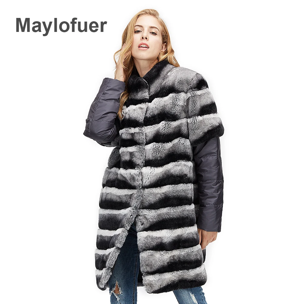 Maylofuer Женское пальто из натурального меха кролика Рекс шиншилла тонкое куртка с
