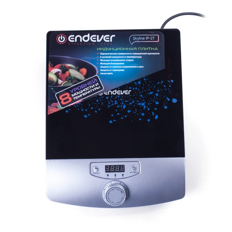 Плита индукционная Endever Skyline IP-27 (Мощность 2000 Вт, 8 программ приготовления, функция защиты от перегрева, функция защиты от скачков напряжения сети, функция отложенного старта, блокировка)