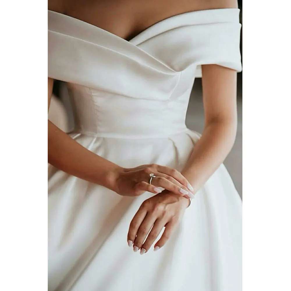 Baijinbai Роскошные Off the shoulder Атлас Свадебные и Бальные платья с бисерные Аппликации