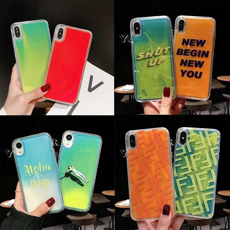 

Luxury Luminous Phone Case For iphone XS MAX Fashion Solid Color Dynamic Liquid Quicksand cover For iphone XR X 8 7 6 6s plus