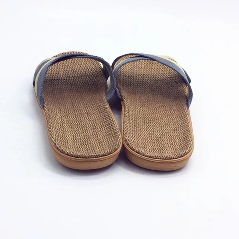 AoXunLong Men Summer Linen Weave Home Slippers Cloth Cross Men Indoor Floor Slides EU 40/45 Size Big House Non-Slip Hemp Slipper