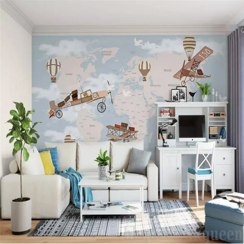Hand-painted spaceship sky retro Nordic children custom large indoor wallpaper mural 3D photo wall Hand-painted spaceship sky retro Nordic children custom large indoor wallpaper mural 3D photo wall
