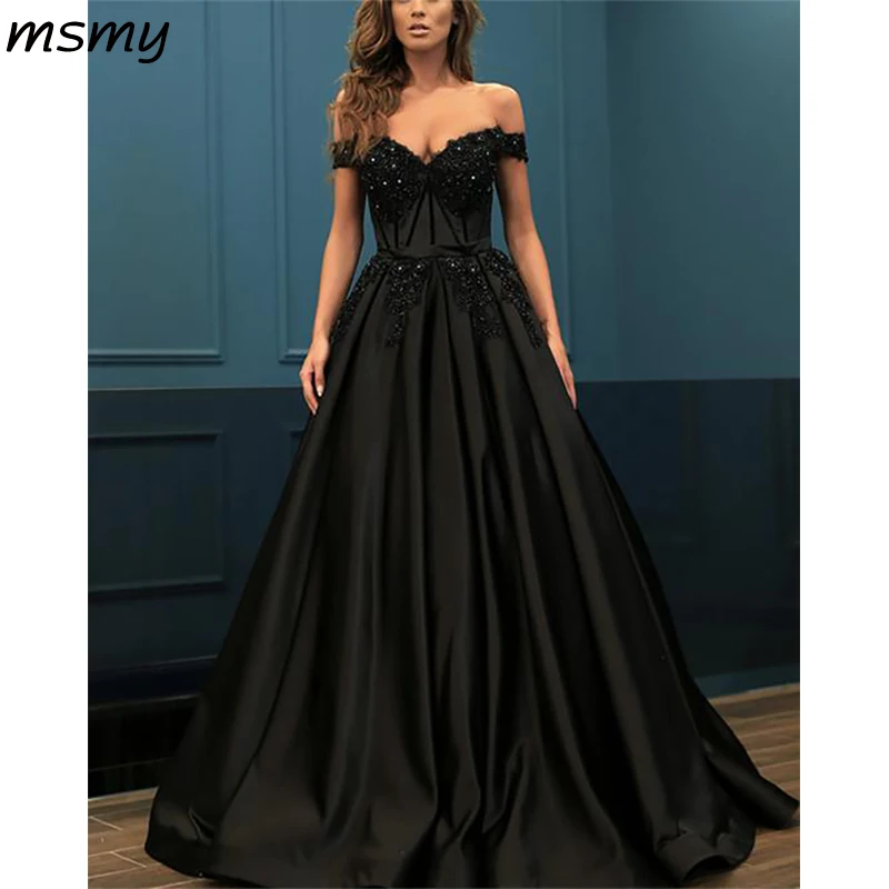 Elegant Lace Beaded Off Shoulder Satin Prom Dresses Ball Gowns 159