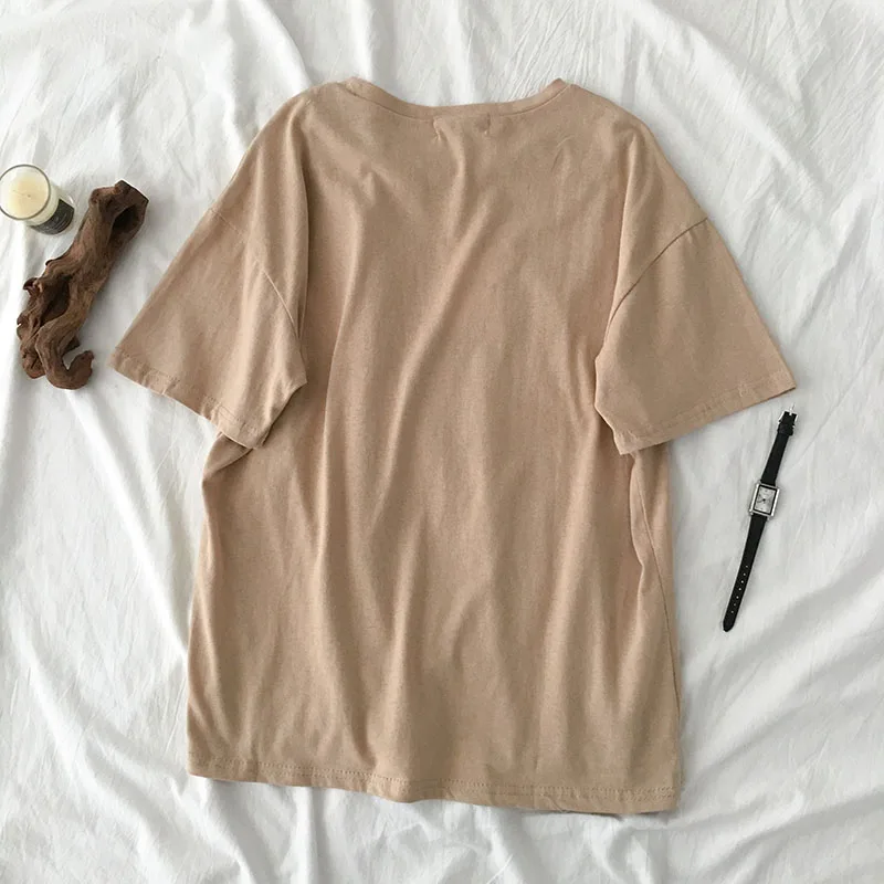Летняя Повседневная модная простая повседневная женская футболка с короткими рукавами и круглым вырезом в стиле Харадзюку, большие размеры