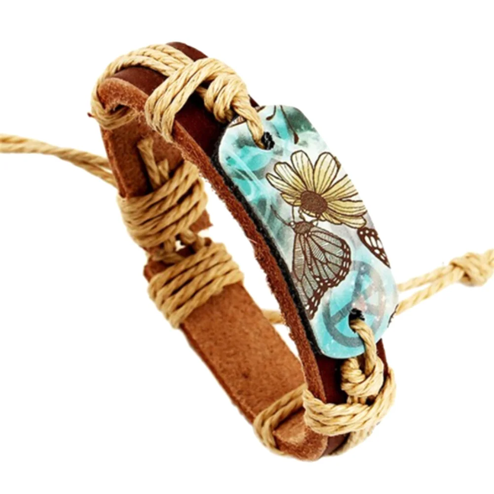 

Factory Direct Leather Bracelet Tang Hua Butterfly Pattern Peace Sign Bracelet Men And Women Jewelry
