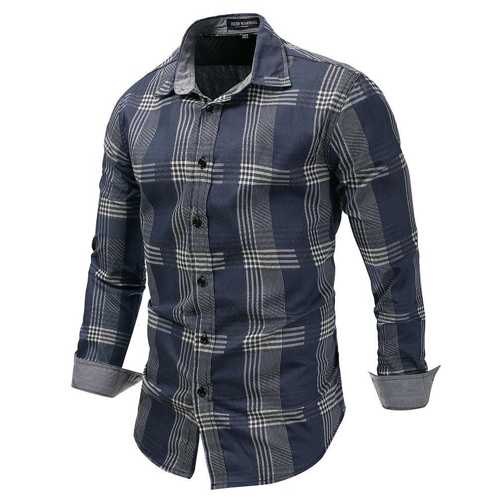 

Fashion Casual Men's Grid Long Sleeve Button Cotton Shirt Slim Fit Top Gift