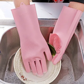 

TG-Motors 1 Pcs/Pair Silicone Dishes Washing Glove with Cleaning Brush 100% Food Grade Dishwashing Gloves with Brush