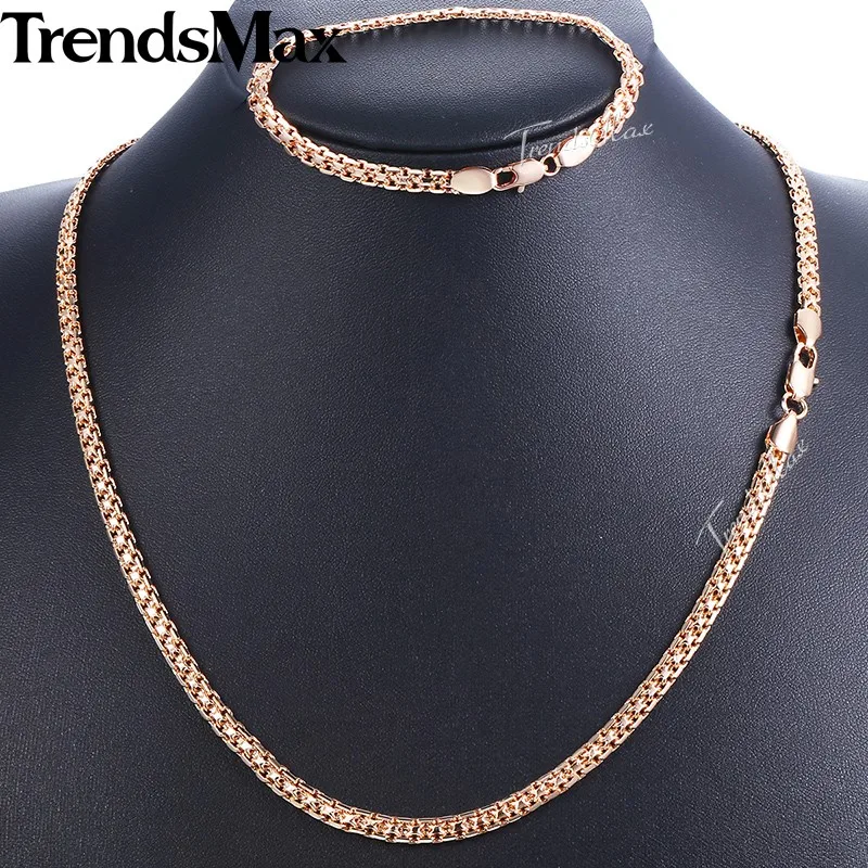 Комплект из колье и браслета под розовое золото 585 пробы 5 мм|set necklace|necklace braceletjewelry