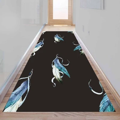 Еще богемное синее птичье перо черный пол 3d принт Нескользящая микрофибра моющийся длинный коврик коврики для прихожей