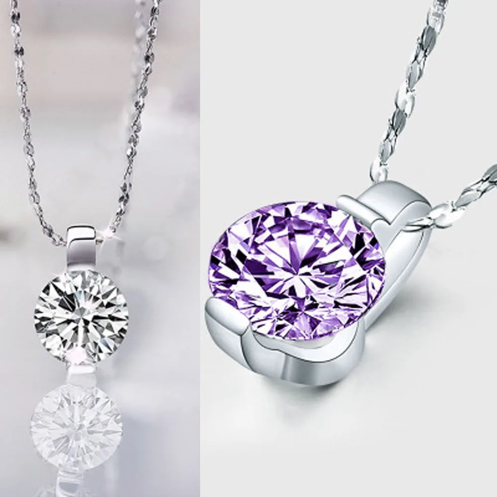 

Fashion Style Silver/Purple Color Stylish Shiny Zirconia Stone Round Pendant Necklace for Women