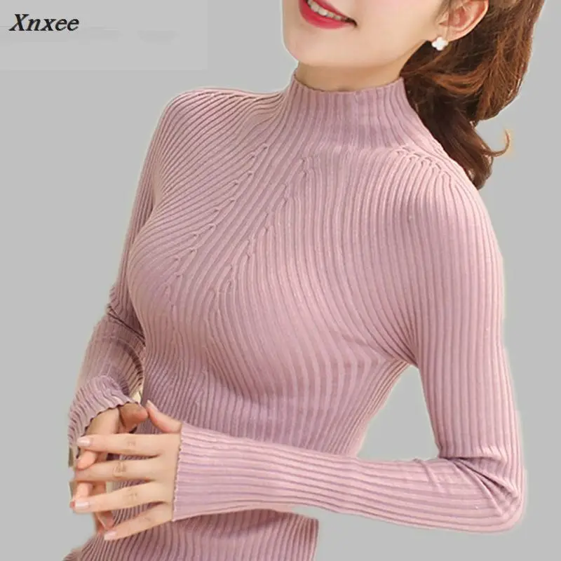 

New 2018 Spring Fashion Women sweater high elastic Solid Turtleneck sweater women slim sexy tight Bottoming Knitted Pullovers