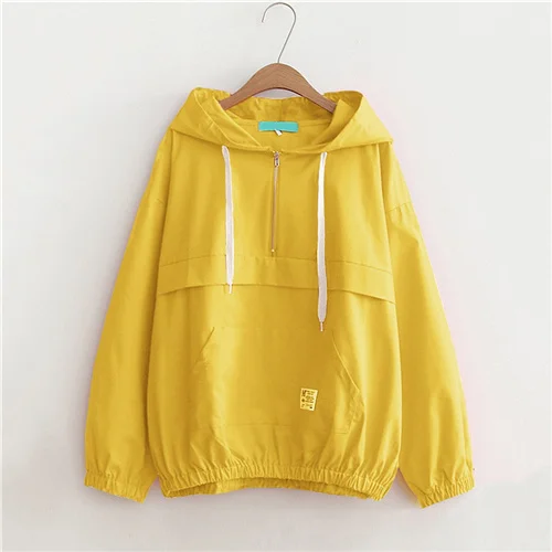 Dotfashion Yellow Drawstring Pocket Zip Up Hoodie Jacket Women Casual ...