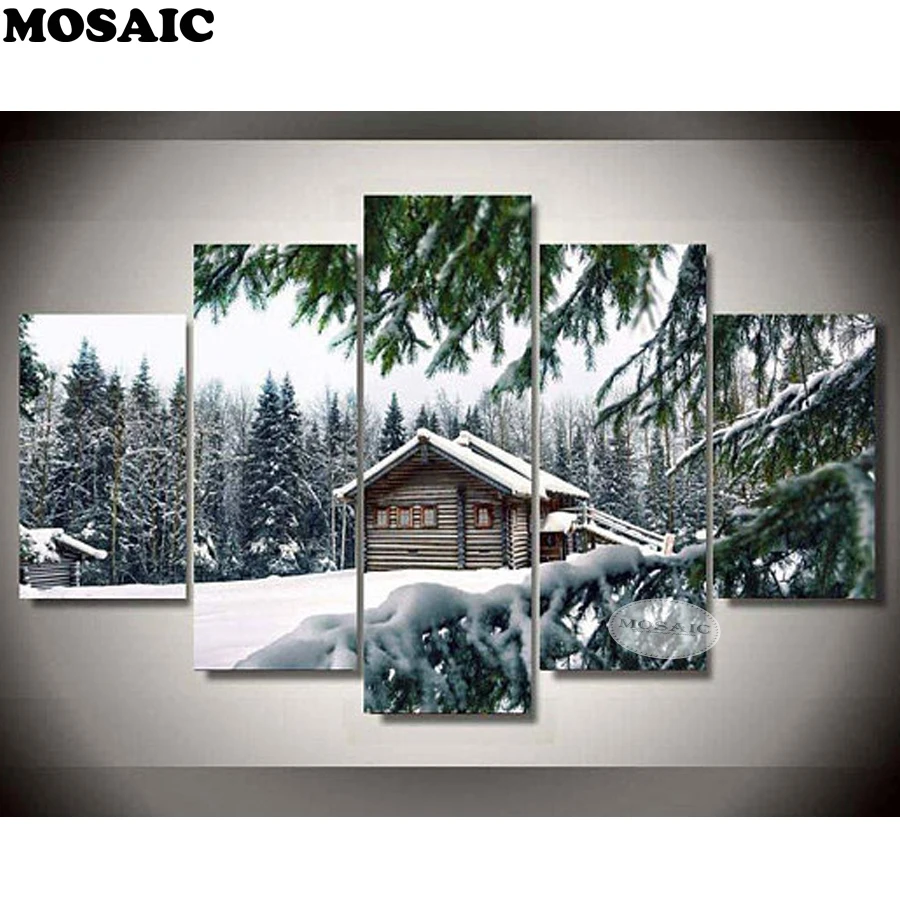 

5D Diamond Embroidery Snow house 5pcs Diy Diamond Painting Cross Stitch Mosaic Crafts Square Diamond Pattern wall art LH32