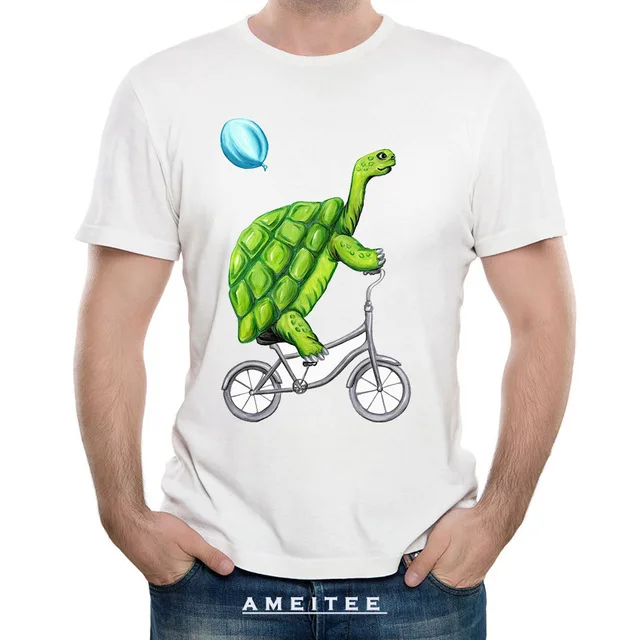 

New 2018 Summer Fashion Cute bicycle turtle Design T Shirt Men's High Quality Cartoon print Tops Hipster Man Tees