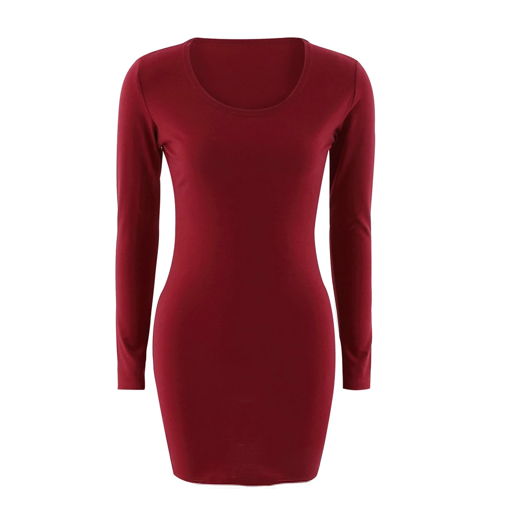 Женская мода с длинным рукавом o образным вырезом Sexy Bodycon коктейль зимнее