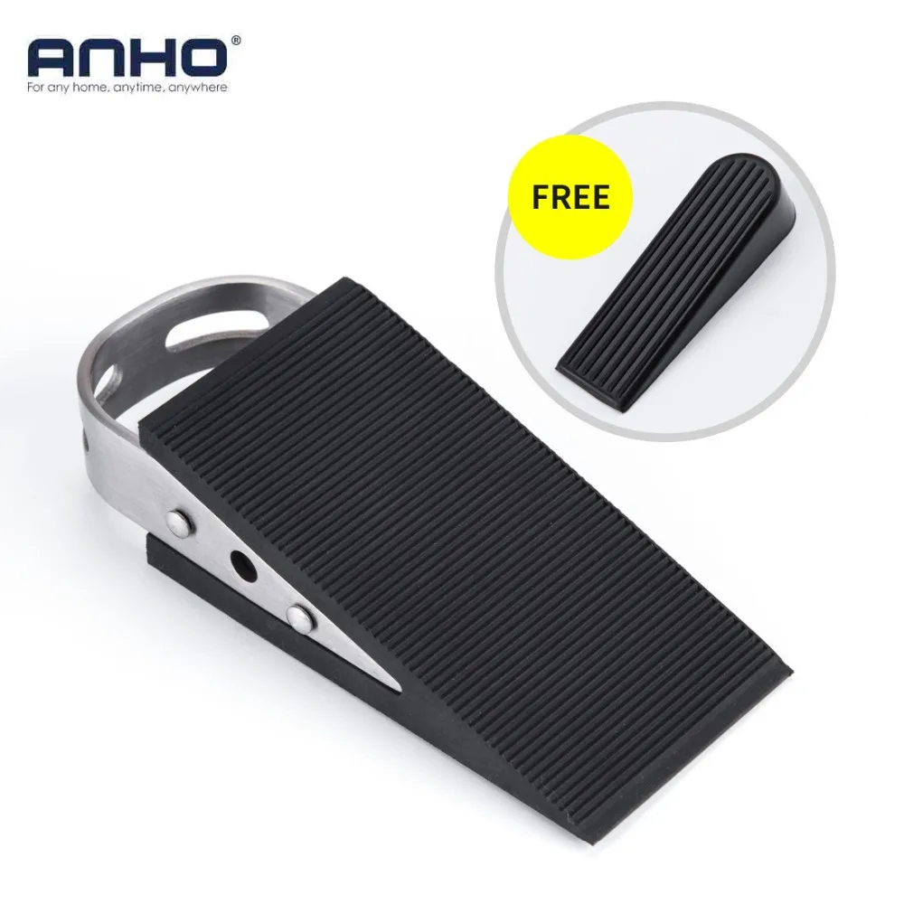 ANHO Rubber Stainless Steel Door Stopper Security Thickening Anti collision Floor Door Holder Protection Kids Safe