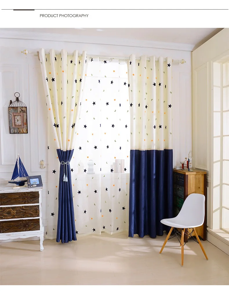 Curtains Kids Curtains Embroidery Star Moon Contracted Contemporary Stitching Window Curtains for Children Bedroom Screening Baby Room Curtains luxury