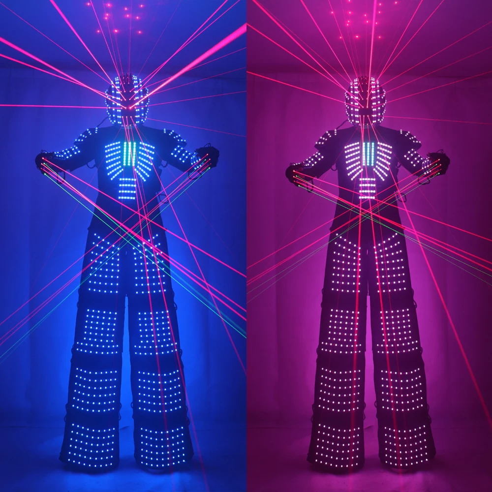 

LED Robot Suits Robot Costume David Guetta LED Robot Suit With Laser Helmet illuminated kryoman Robot led stilts clothes