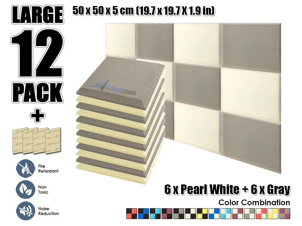 Arrowzoom 12 шт. 19," x 19,7" x 1," Цветная комбинация плоская коническая плитка студия Звукопоглощающая Панель акустическая обработка пены - Цвет: Pearl White and Gray