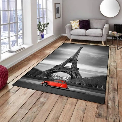 Винтажный серый Эйфелева башня Парижа красный автомобиль 3d принт Нескользящая микрофибра Гостиная декоративный современный моющийся коврик