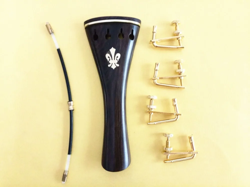 10 sets ebony 4/4 violin tailpiece with golden fine tunres violin