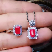 KJJEAXCMY изысканные ювелирные изделия 925 Серебряное инкрустированное рубиновое кольцо из природного рубина кулон набор поддержка обнаружения