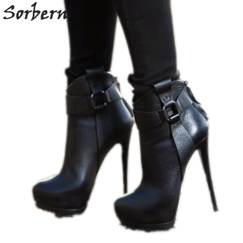 

Sorbern Black Matt Ankle Boots High Heel Platform Shoes Ladies Short Ankle Boots Black Heel Boots European Style Women Boots
