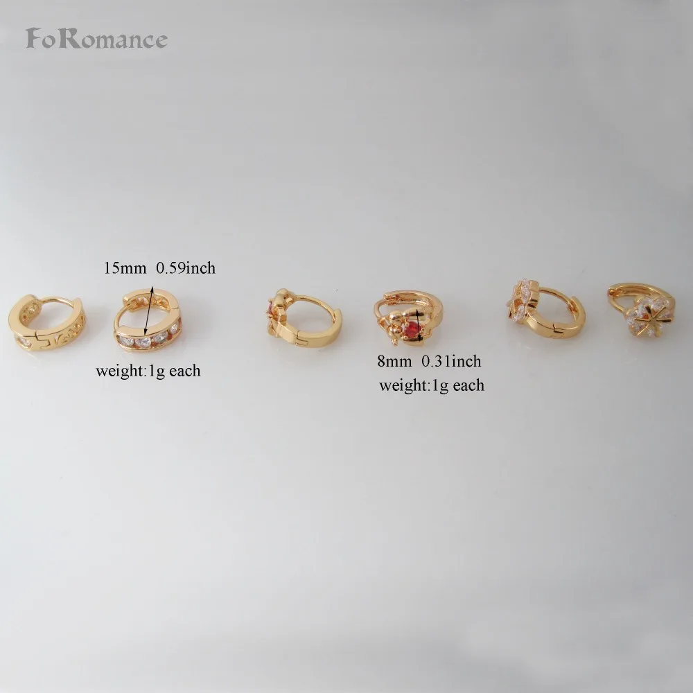

MIN ORDER 10$ CAN MIX WITH OTHER DESIGN / ROUND BOY GIRL SNOW FLAKE CZ STONE - YELLOW GOLD GP OVERLAY HOOP 0.59" EARRING