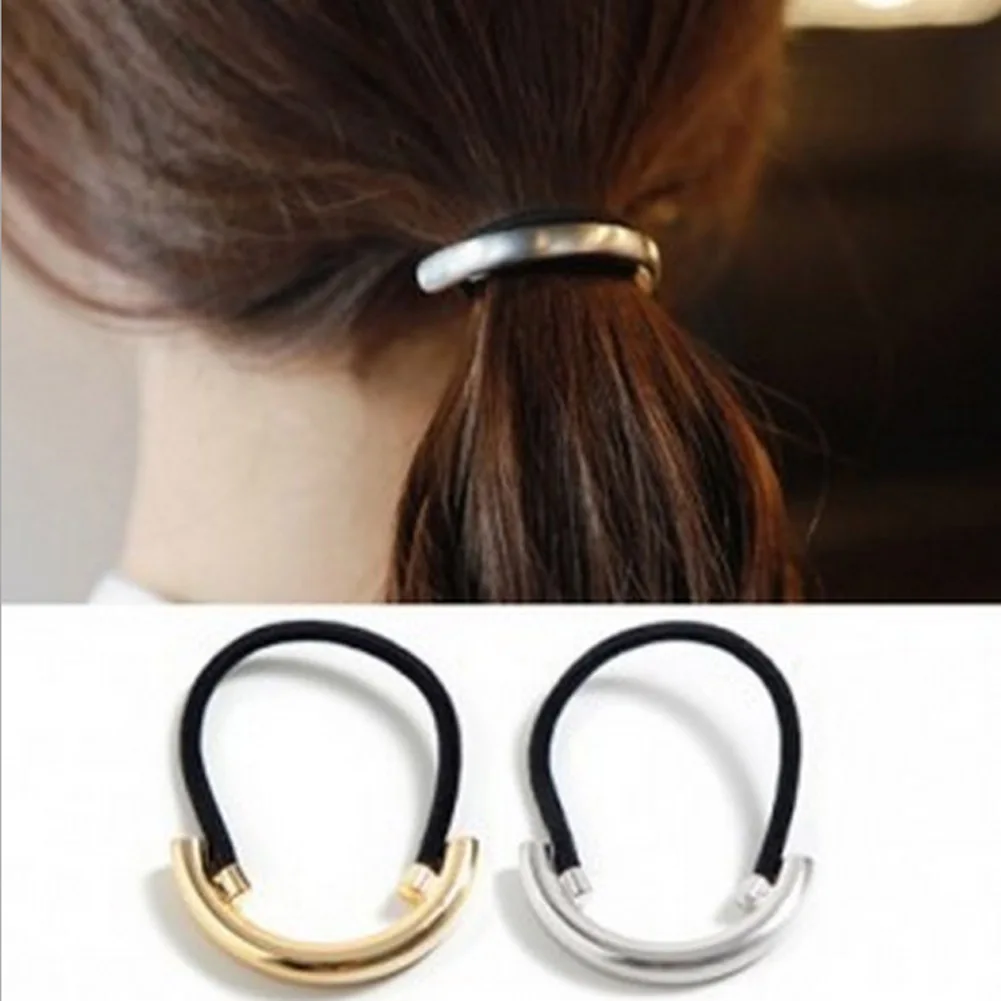 New 1pcs Silver gold Color Metal Ring Hair Ropes Cuff Wrap Tail Holder Ring Rope Elastic