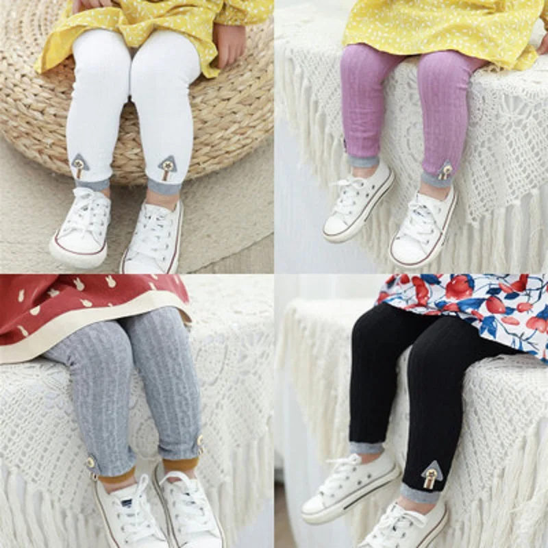 

Kids Girls Leggings Autumn Winter Knitted Children Solid Color Legging Baby Toddler Casual Ankle Luster Pencil Pants Black colo