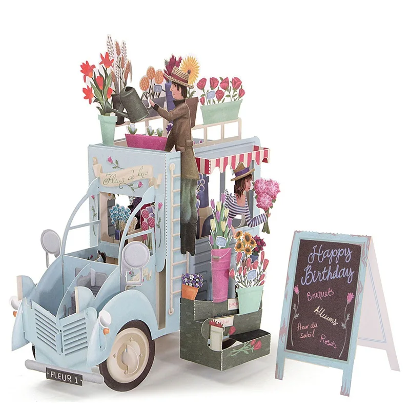 

High Quality 3D Pop Up Flowers Car Greeting Cards Thank You Card Valentine Anniversary Birthday Invitations Card Paper Craft
