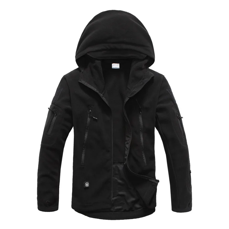 Men 's Windproof Warm Military Tactical Fleece Jacket with Hoodie For Hunting, Camping, Hiking, Fishing