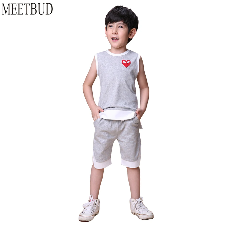 MEETBUD 2018 New summer children clothing baby boys set boy casual clothes 100% cotton solid costume for kids |