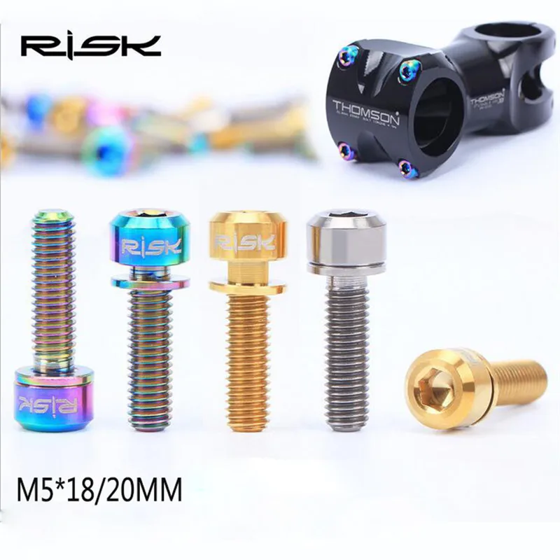 

RISK 6pcs M5*20mm Ti Titanium Bike Stem Bolt Mountain Road Bike Ultralight Stem Screw with Washers Gasket Colorful Beautiful
