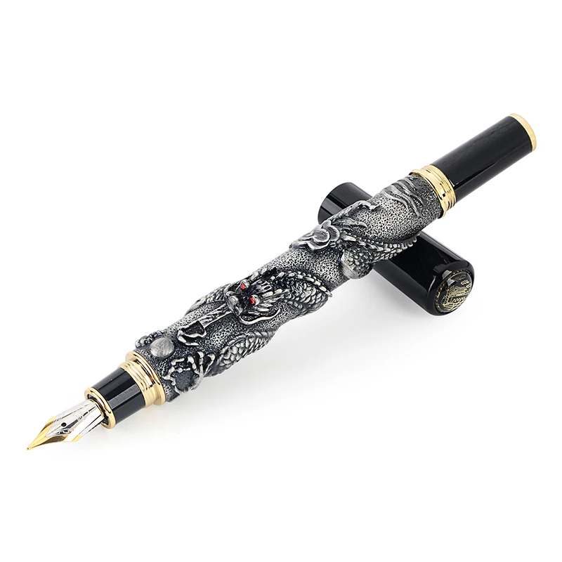 Благородный бренд Дракон бизнес Подарочная авторучка 0,5 мм Тонкое Перо металлические золотые чернильные ручки для школы офисные канцелярские принадлежности - Цвет: Silver