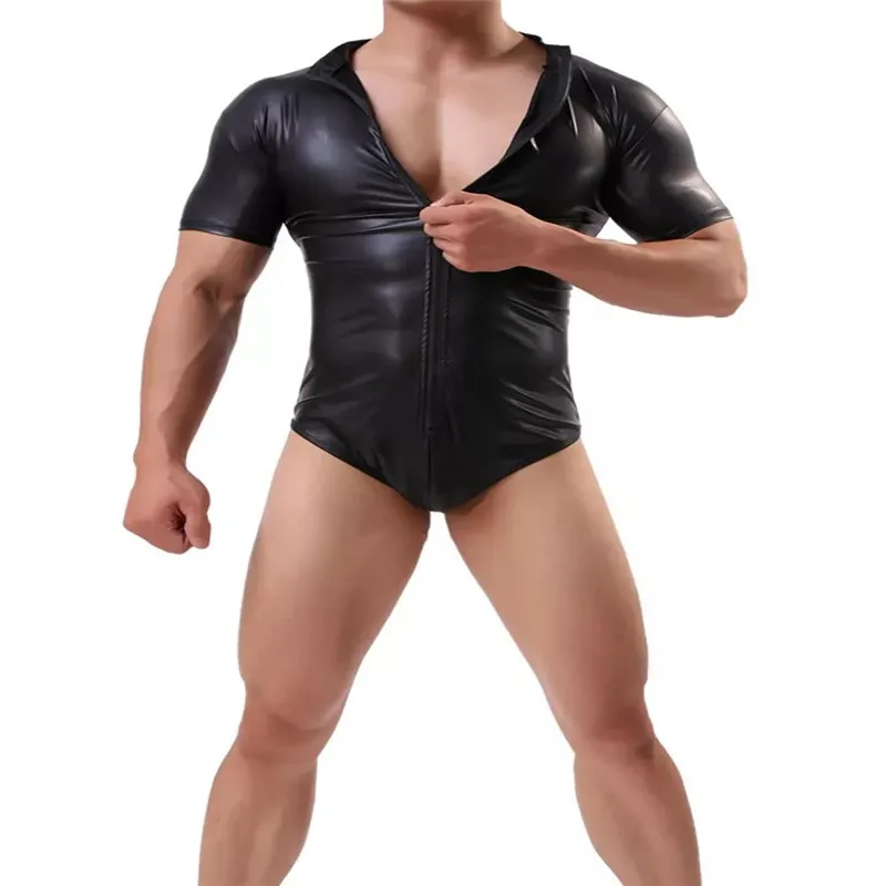 

FR Men's Clothing Bodysuit Singlet,Men's Faux Leather BodySuit Underwear