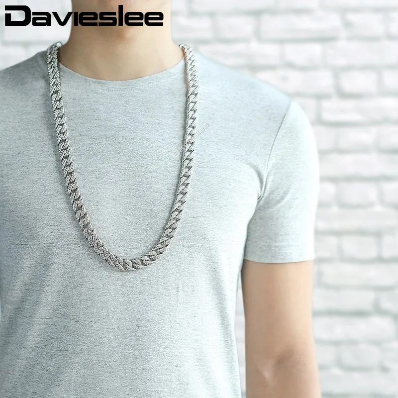 Davieslee14 мм, мужское ожерелье, ожерелье со льдом, кантри, кубинское золотое ожерелье, проложенные прозрачные стразы, Wo для мужчин, s, Мужская цепочка DLGN432