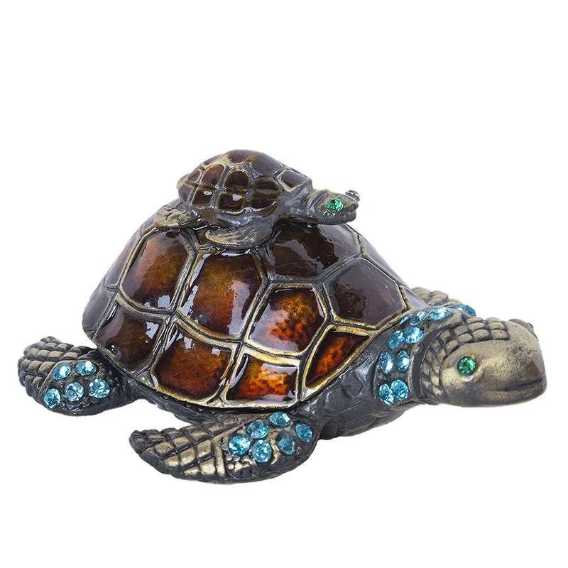 

H&D Hand Painted Enameled Boxes Animal Turtle Hinged Jewelry Trinket Box Ring Holder Collectives Gift Home Wedding Decoration