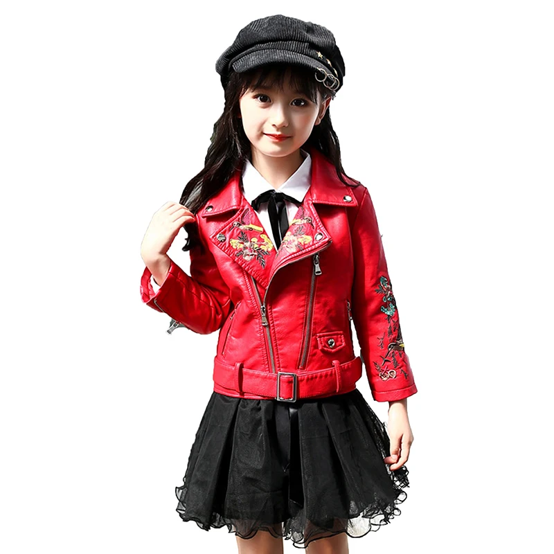 Kids Girls Leather Jackets and Coats 2018 Spring Girls Faux Leather