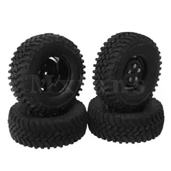 Mxfans 10 см OD черный Цвет резиновая моделирование шины и Пластик 5 отверстий колесные диски 12 мм Hex для 1:10 RC Рок Гусеничный автомобиль набор из 4
