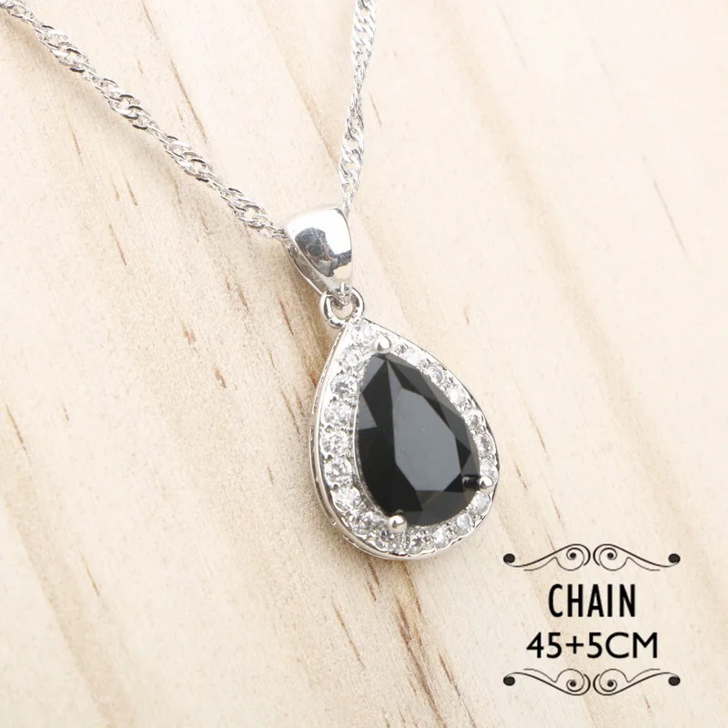 

925 Stamped Heart Shaped Silver Chain Necklace Pendant for Women Red/White/Black Cubic Zirconia Jewelry